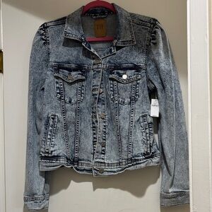 GAP Women's Acid Wash Puff Sleeve Blue Denim Jacket